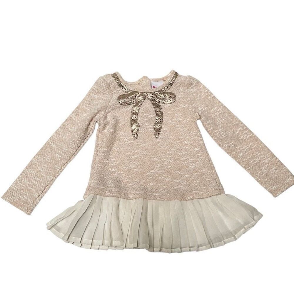 Nanette Kids drop waist sweater dress with pleated skirt and bow accent girls 4T